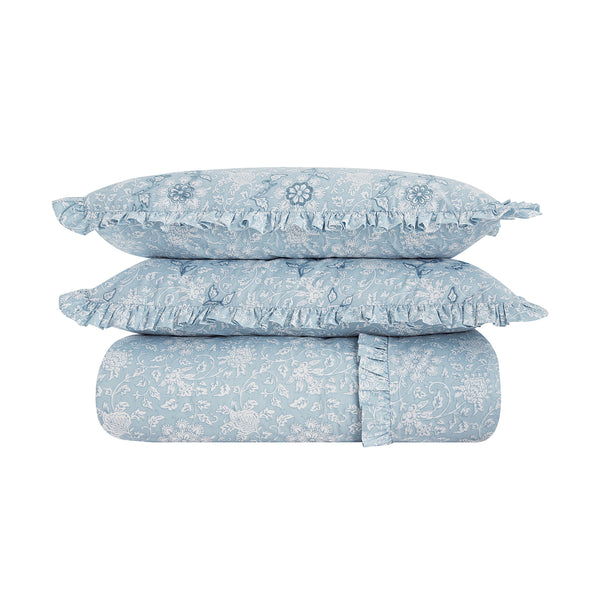 Jaipur Serenity Sky Blue Ruffle 210 Thread Count Cotton Percale Duvet Set - daals