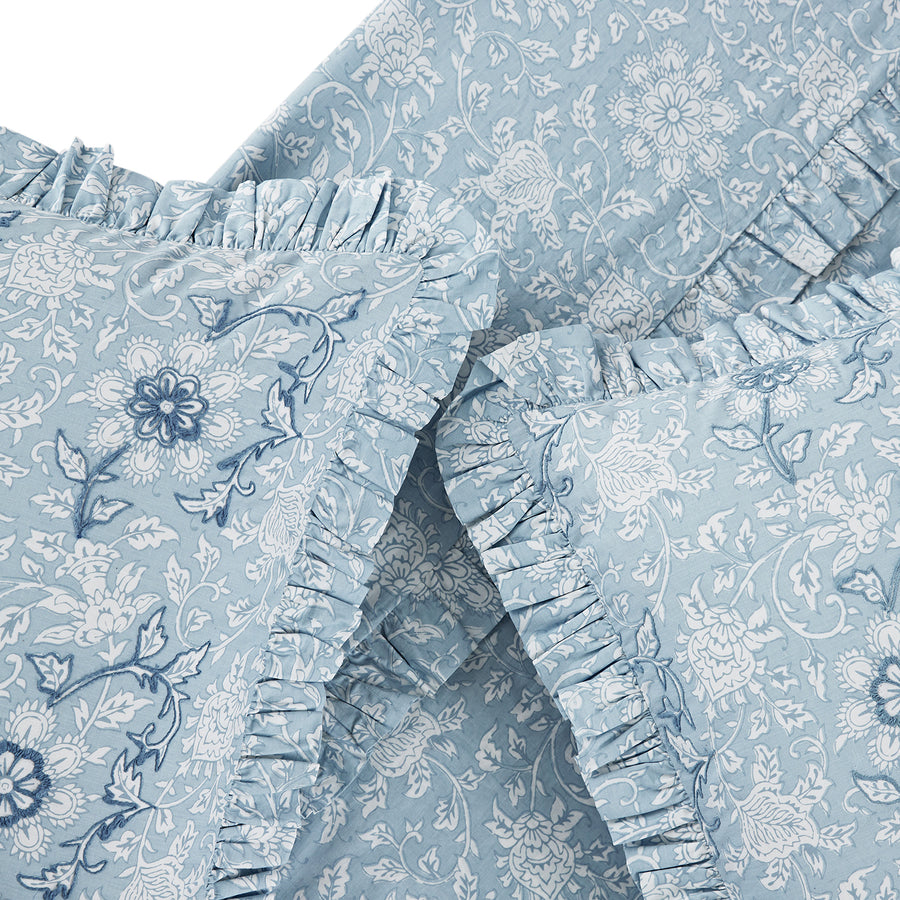 Jaipur Serenity Sky Blue Ruffle 210 Thread Count Cotton Percale Duvet Set