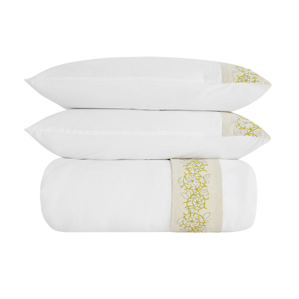 Jasmina White Floral Embroidered 300 Thread Count Cotton Percale Duvet Set