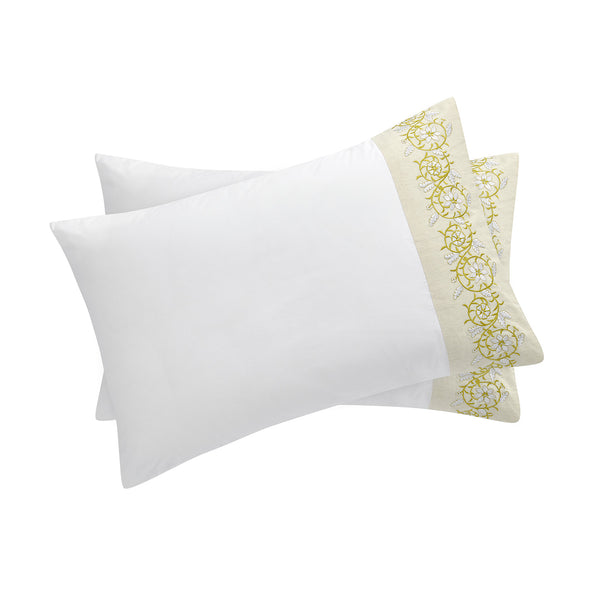 Jasmina White Floral Embroidered 300 Thread Count Cotton Percale Duvet Set