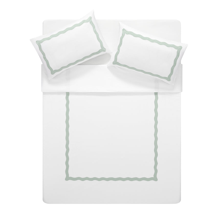 Lucinda Seafoam Green Wave 300 Thread Count Cotton Percale Duvet Set