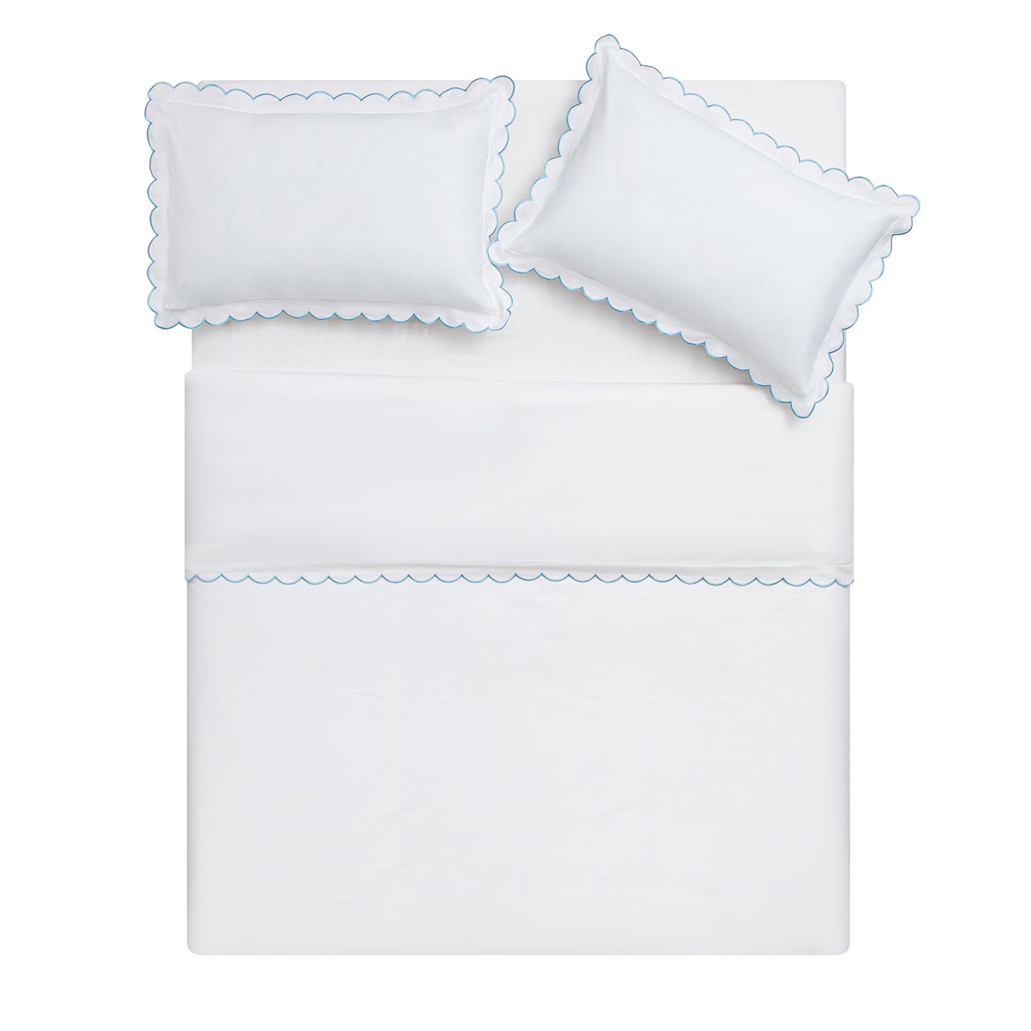 Margot Bluebell Blue Embroidered Scallop 300 Thread Count Cotton Percale Duvet Set