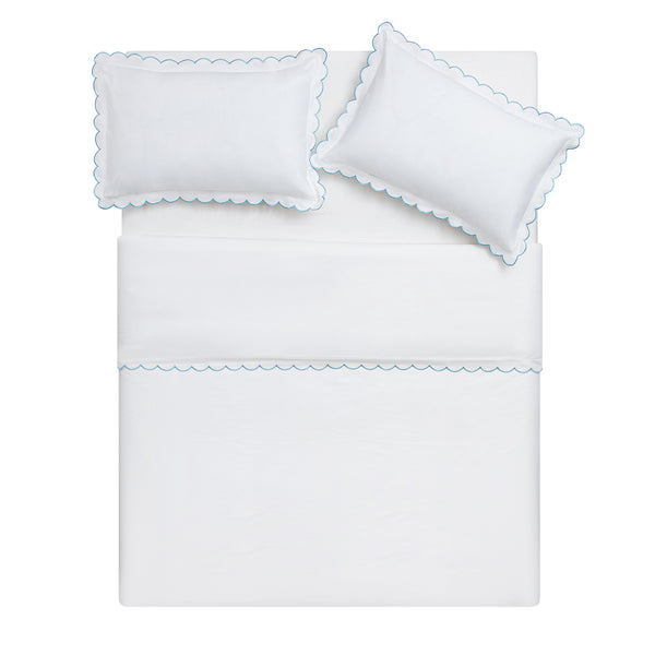 Margot Bluebell Blue Embroidered Scallop 300 Thread Count Cotton Percale Duvet Set