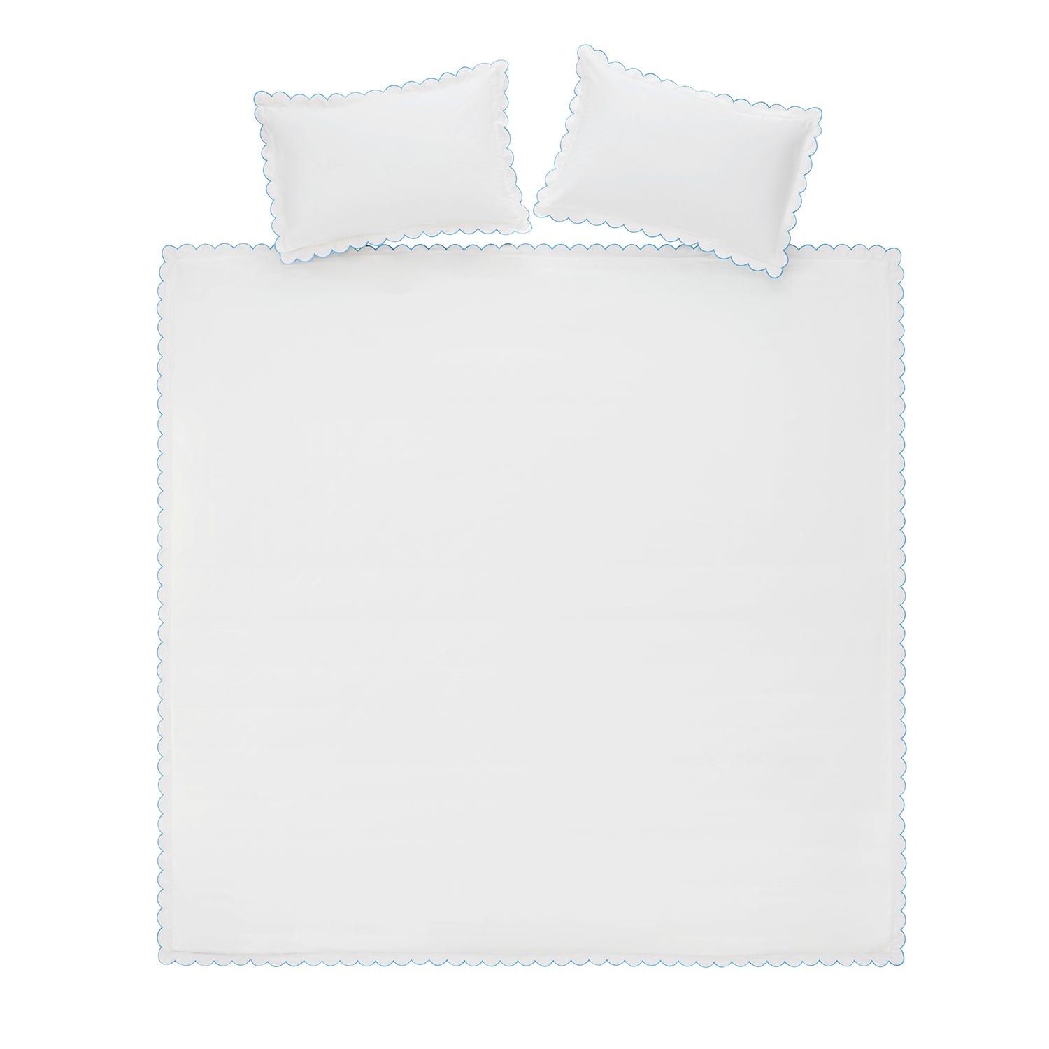 Margot Bluebell Blue Embroidered Scallop 300 Thread Count Cotton Percale Duvet Set