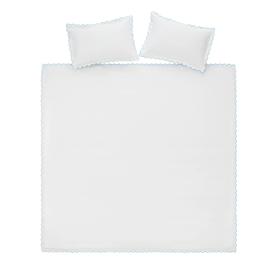 Margot Bluebell Blue Embroidered Scallop 300 Thread Count Cotton Percale Duvet Set