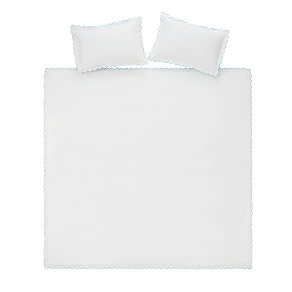 Margot Bluebell Blue Embroidered Scallop 300 Thread Count Cotton Percale Duvet Set