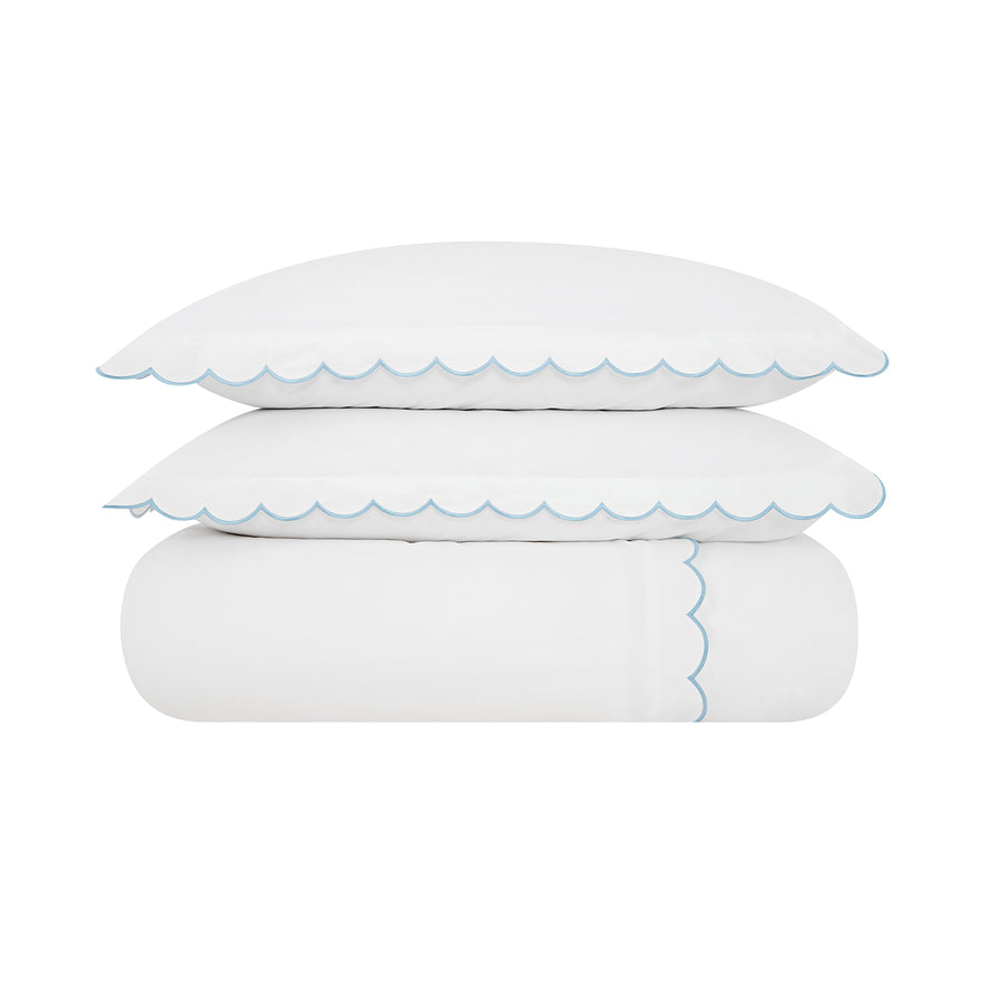 Margot Bluebell Blue Embroidered Scallop 300 Thread Count Cotton Percale Duvet Set