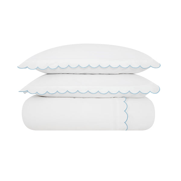 Margot Bluebell Blue Embroidered Scallop 300 Thread Count Cotton Percale Duvet Set