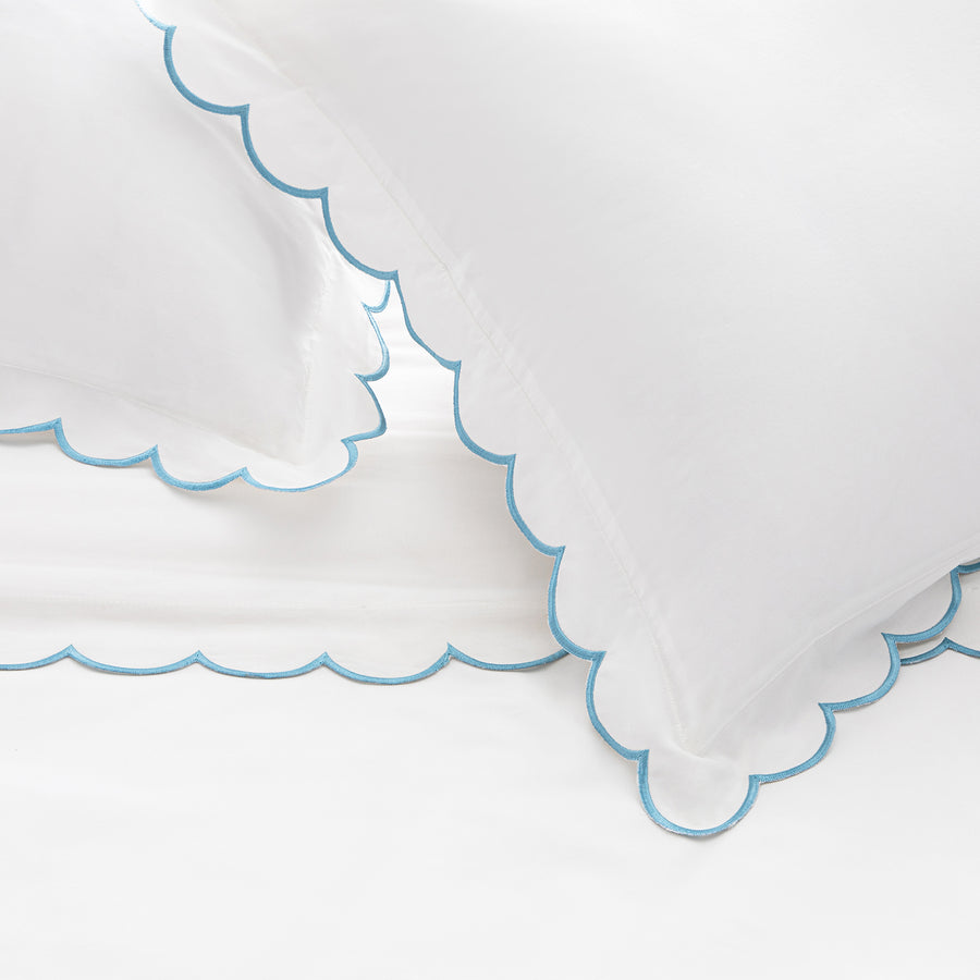 Margot Bluebell Blue Embroidered Scallop 300 Thread Count Cotton Percale Duvet Set