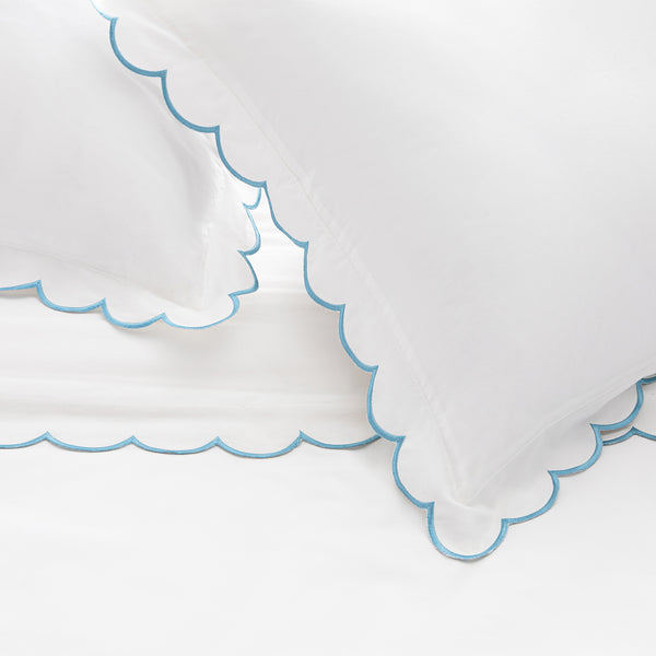 Margot Bluebell Blue Embroidered Scallop 300 Thread Count Cotton Percale Duvet Set