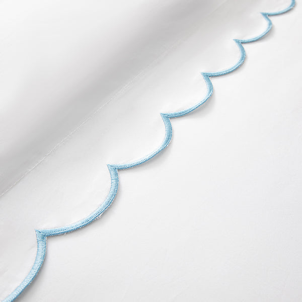 Margot Bluebell Blue Embroidered Scallop 300 Thread Count Cotton Percale Duvet Set