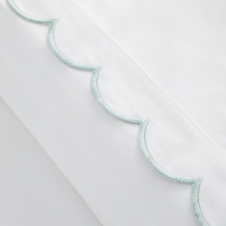 Margot Pistachio Green Embroidered Scallop 300 Thread Count Cotton Percale Duvet Set