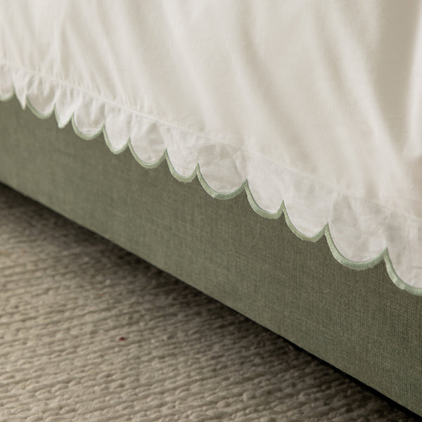 Margot Pistachio Green Embroidered Scallop 300 Thread Count Cotton Percale Duvet Set
