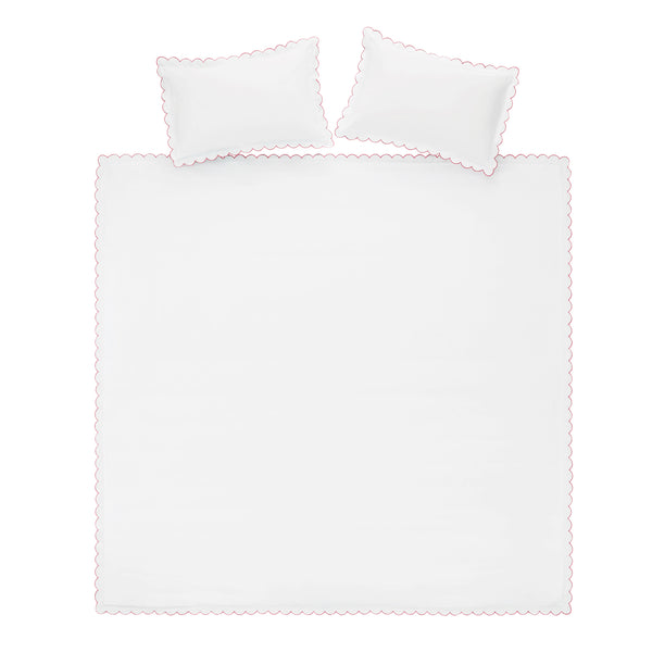 Margot Rose Pink Embroidered Scallop 300 Thread Count Cotton Percale Duvet Set