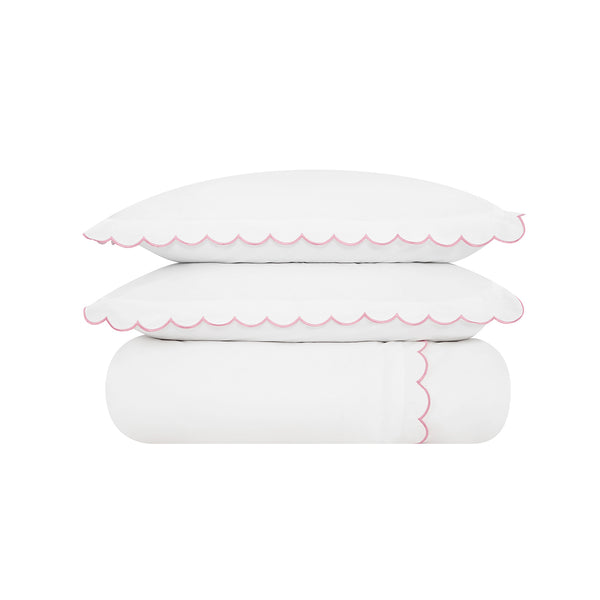 Margot Rose Pink Embroidered Scallop 300 Thread Count Cotton Percale Duvet Set