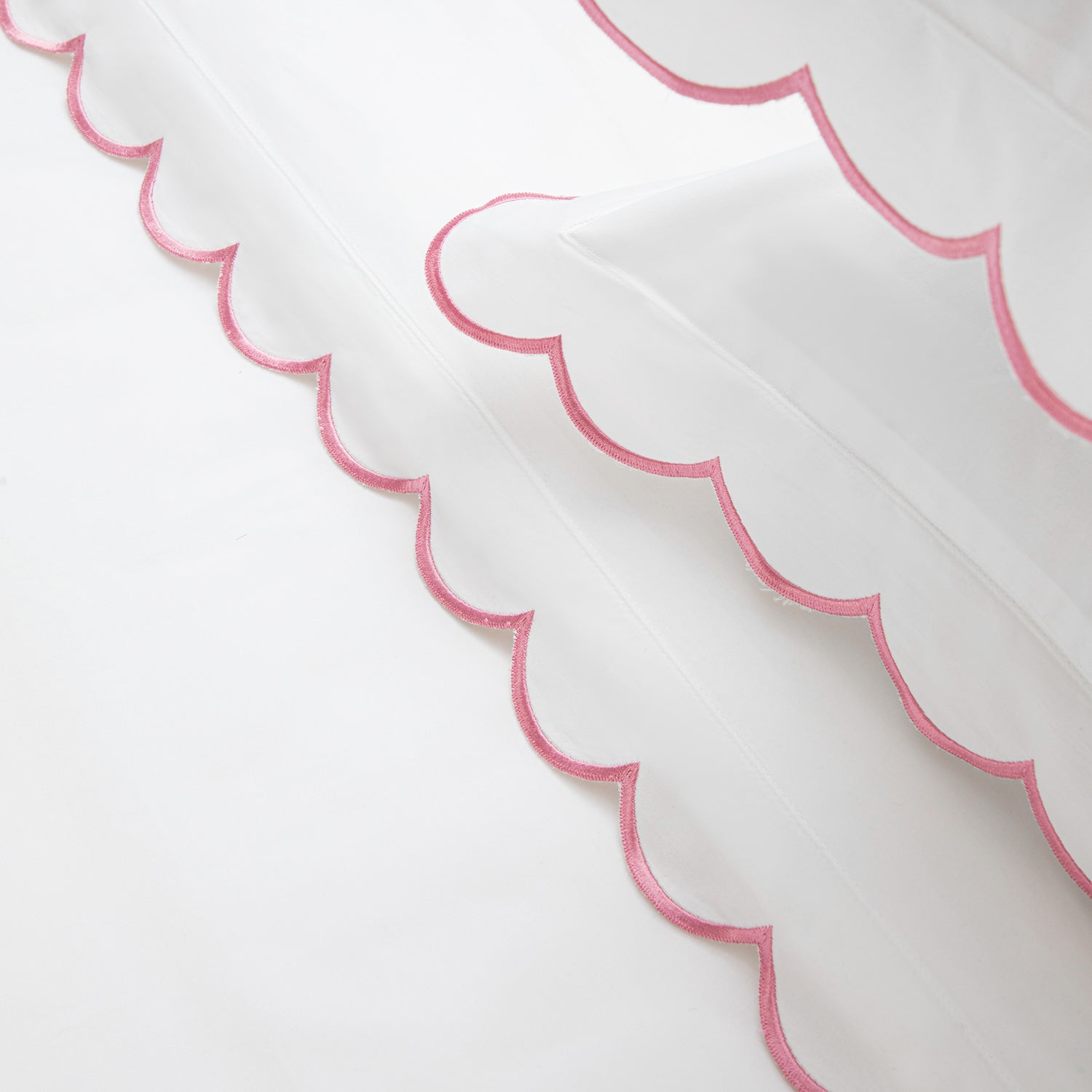 Margot Rose Pink Embroidered Scallop 300 Thread Count Cotton Percale Duvet Set