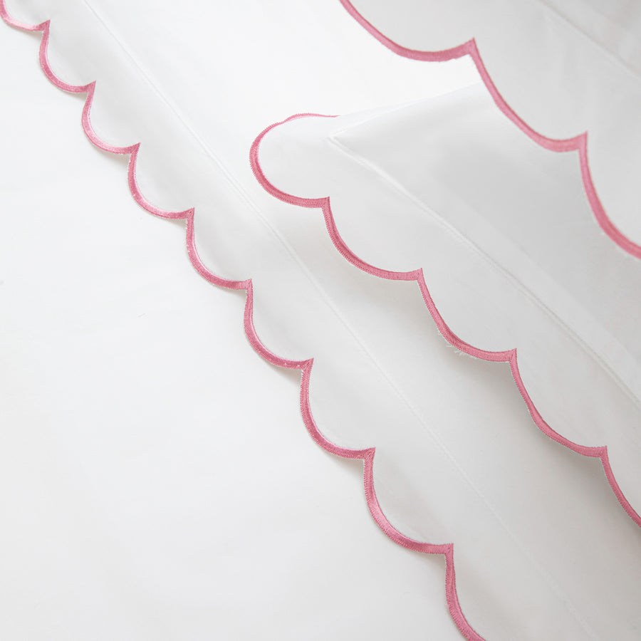 Margot Rose Pink Embroidered Scallop 300 Thread Count Cotton Percale Duvet Set