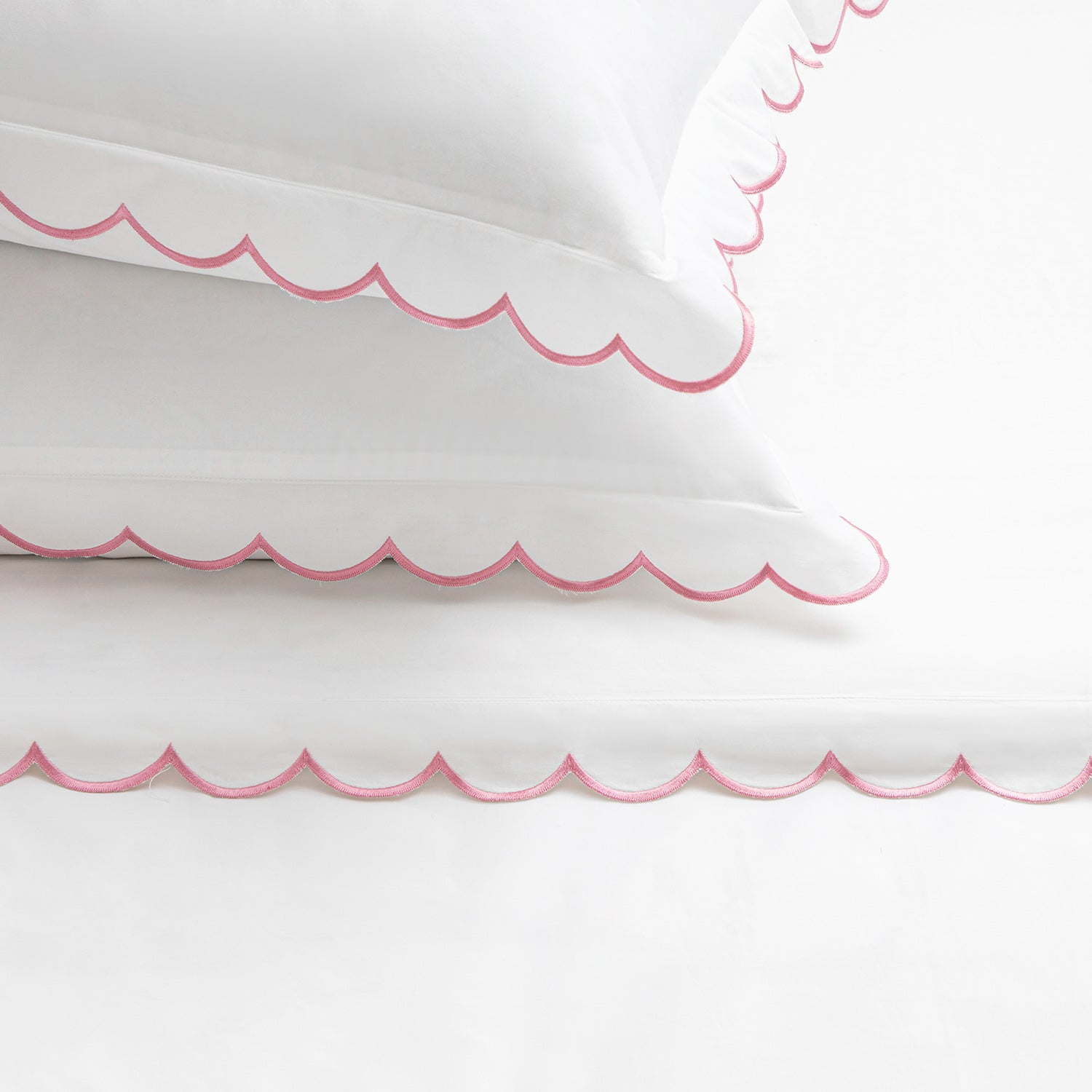Margot Rose Pink Embroidered Scallop 300 Thread Count Cotton Percale Duvet Set