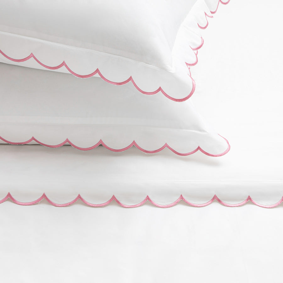 Margot Rose Pink Embroidered Scallop 300 Thread Count Cotton Percale Duvet Set