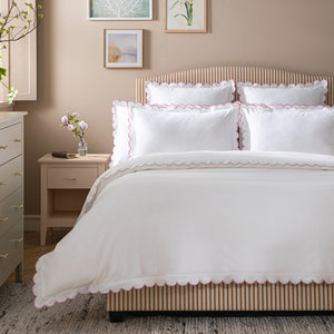 Margot Rose Pink Embroidered Scallop 300 Thread Count Cotton Percale Duvet Set