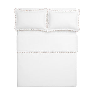 Margot Taupe Embroidered Scallop 300 Thread Count Cotton Percale Duvet Set