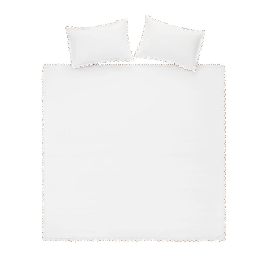 Margot Taupe Embroidered Scallop 300 Thread Count Cotton Percale Duvet Set