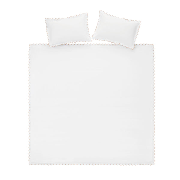 Margot Taupe Embroidered Scallop 300 Thread Count Cotton Percale Duvet Set