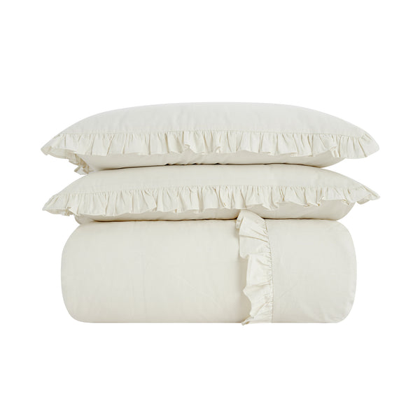 Matilda Cream Ruffle Linen Blend Duvet Set - daals