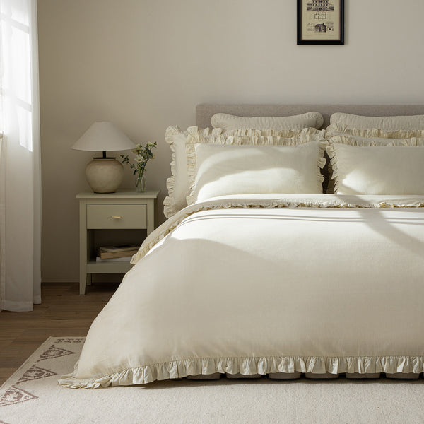 Matilda Cream Ruffle Linen Blend Duvet Set - daals