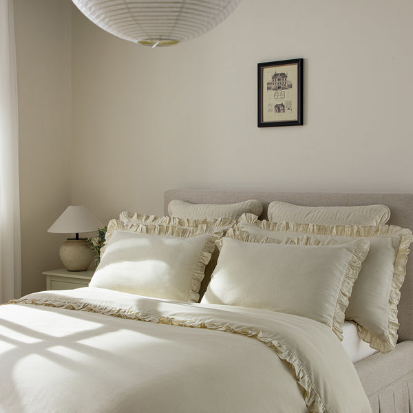 Matilda Cream Ruffle Linen Blend Duvet Set - daals