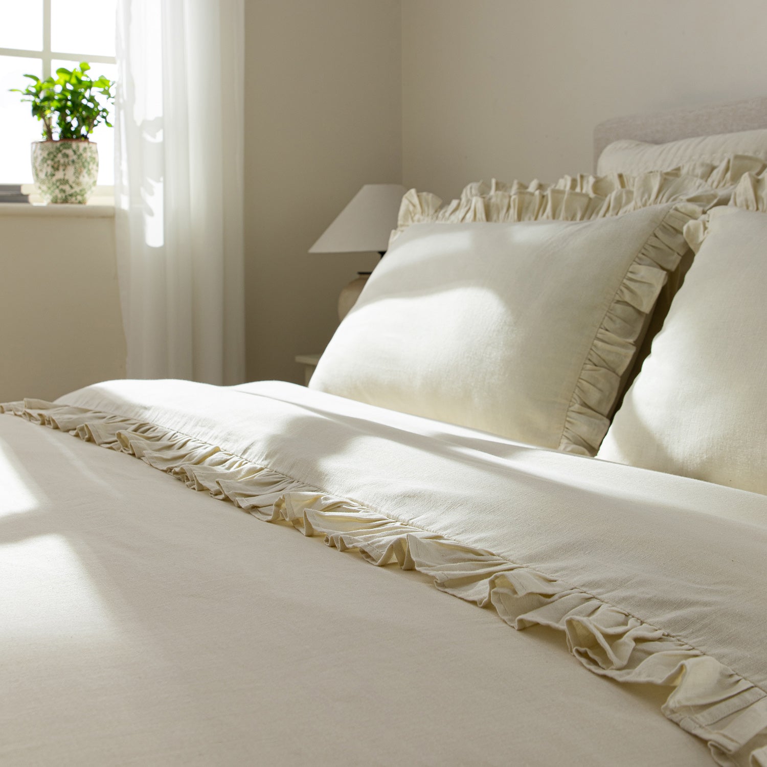 Matilda Cream Ruffle Linen Blend Duvet Set