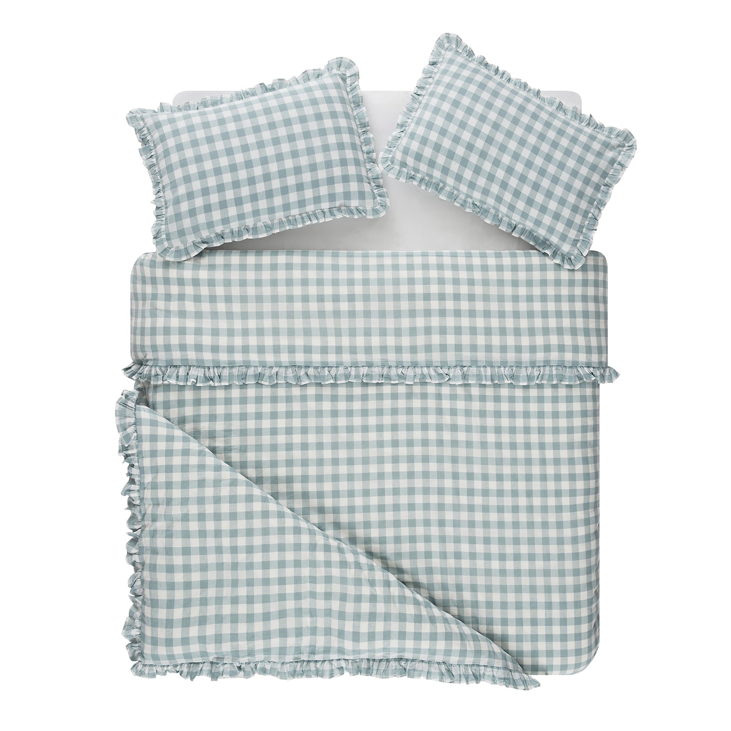 Matilda Blue Gingham Ruffle Linen Blend Duvet Set
