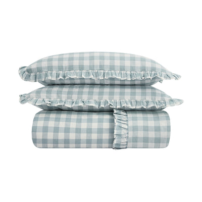 Matilda Blue Gingham Ruffle Linen Blend Duvet Set