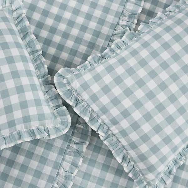 Matilda Blue Gingham Ruffle Linen Blend Duvet Set - daals