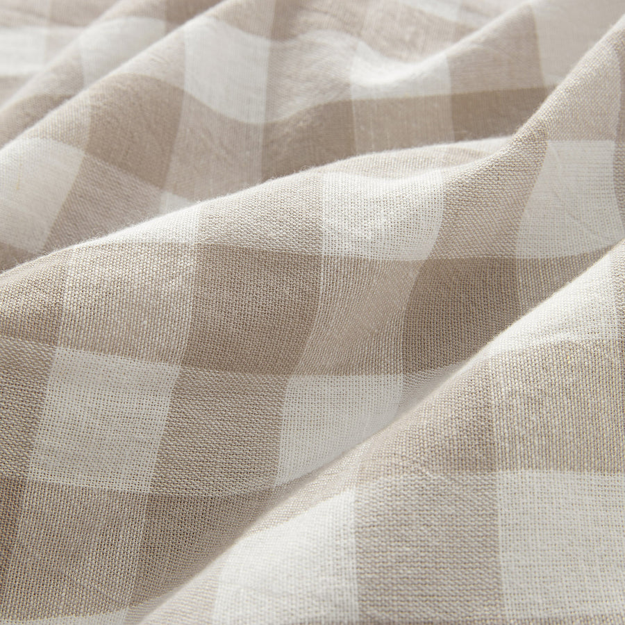 Matilda Beige Gingham Ruffle Linen Blend Duvet Set