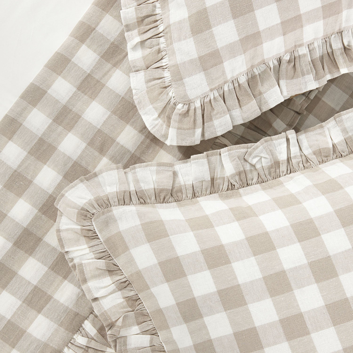 Matilda Beige Gingham Ruffle Linen Blend Duvet Set