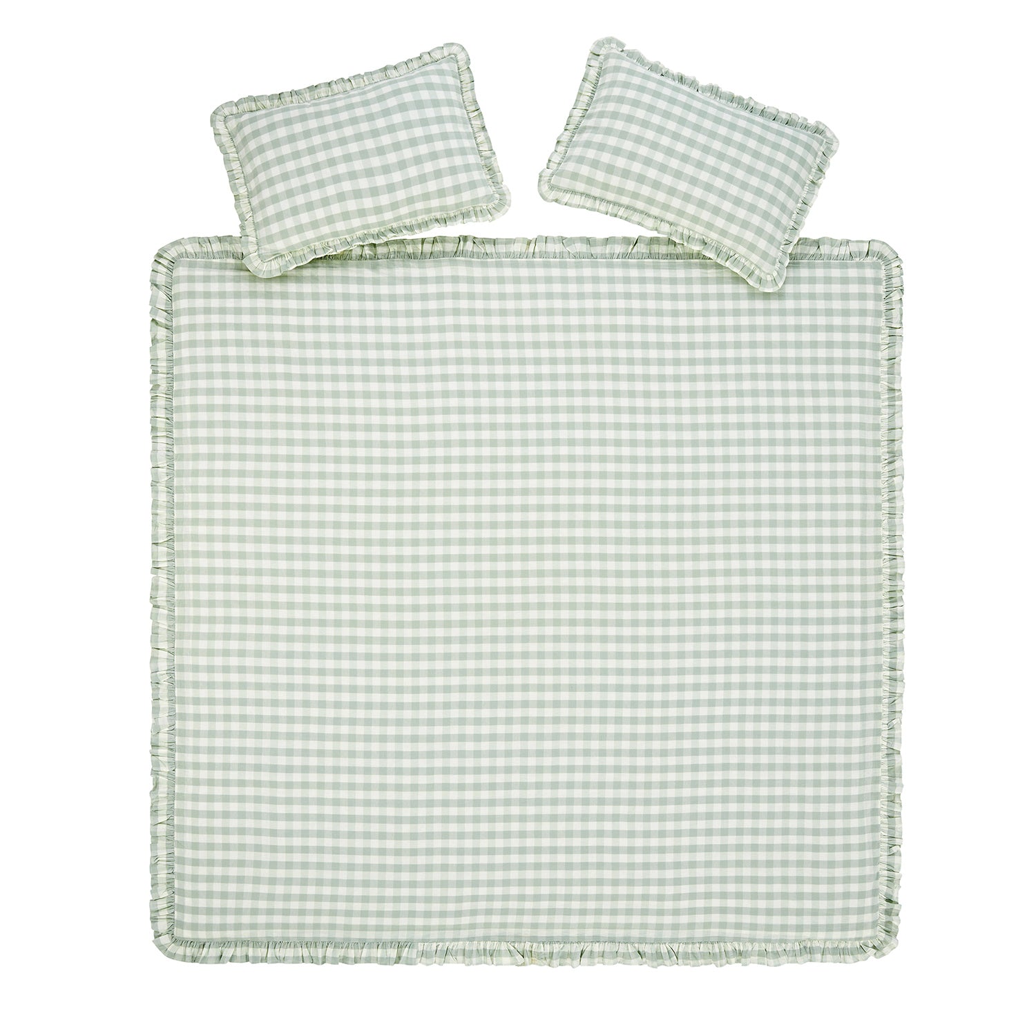 Matilda Sage Green Gingham Ruffle Linen Blend Duvet Set