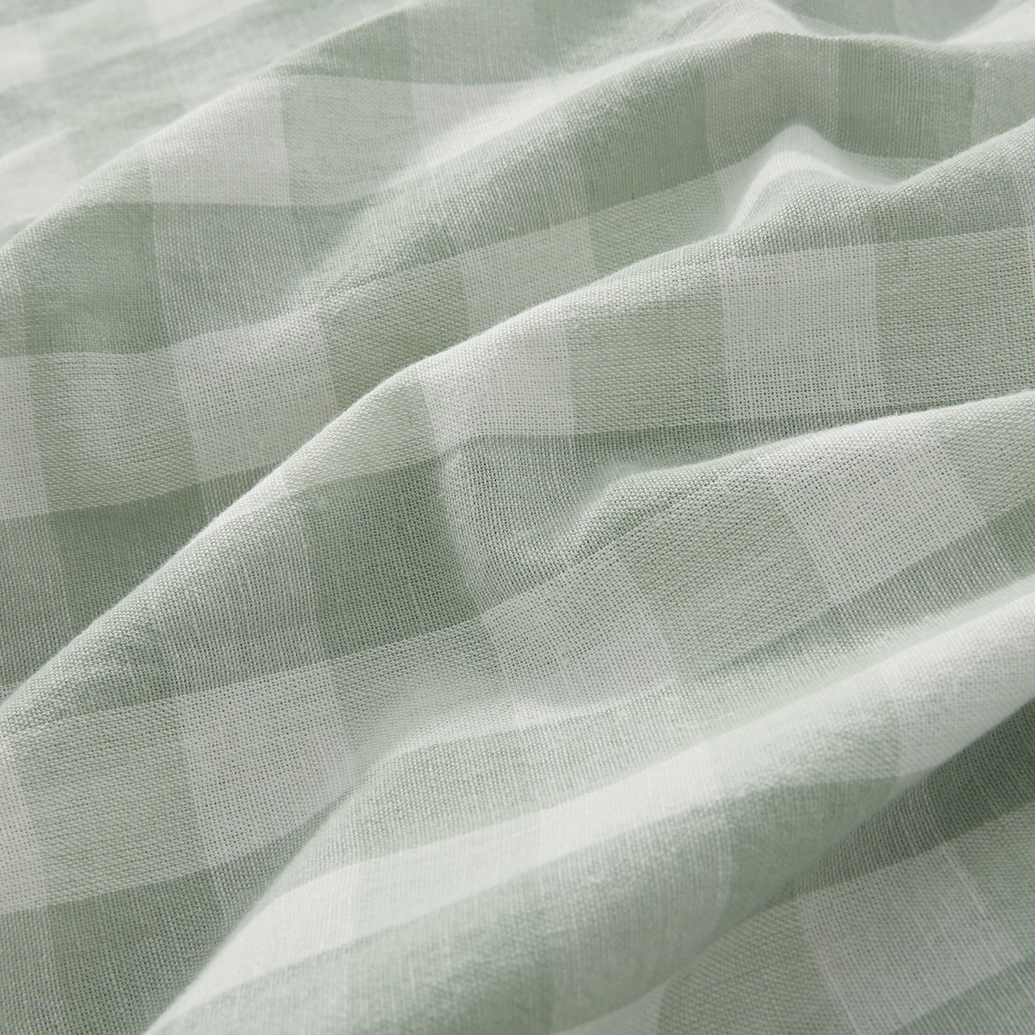 Matilda Sage Green Gingham Ruffle Linen Blend Duvet Set
