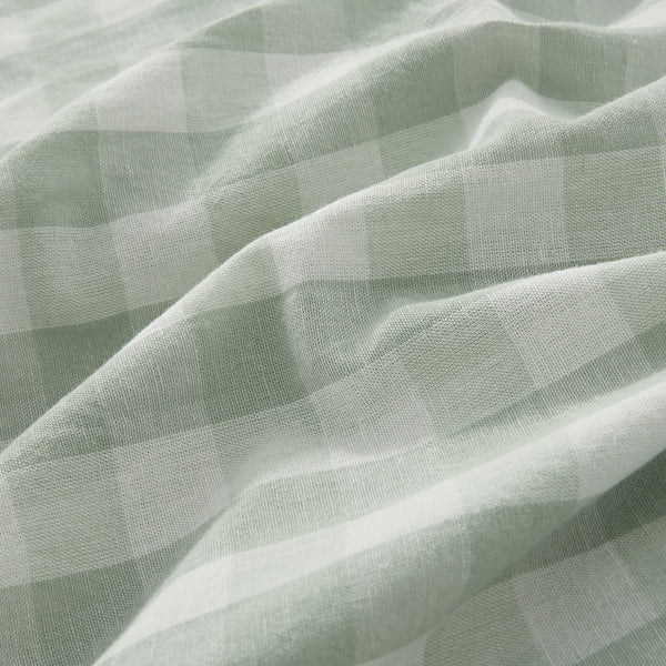 Matilda Sage Green Gingham Ruffle Linen Blend Duvet Set