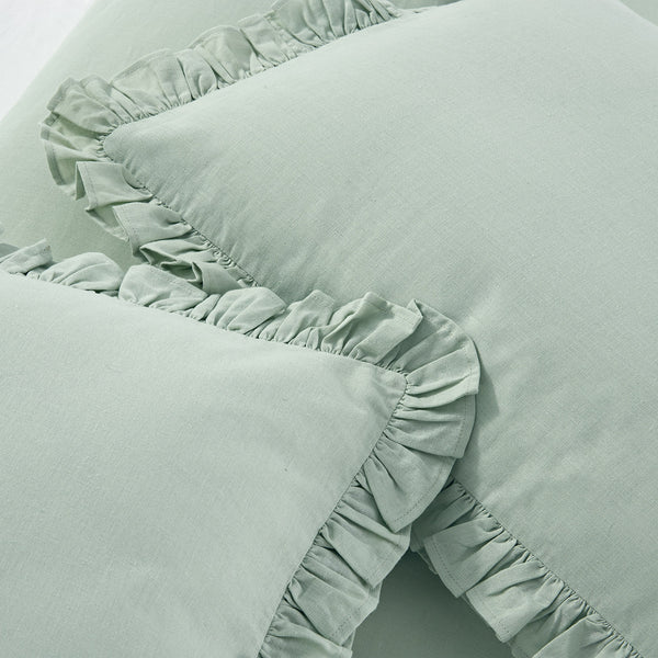 Matilda Seafoam Green Ruffle Linen Blend Duvet Set - daals