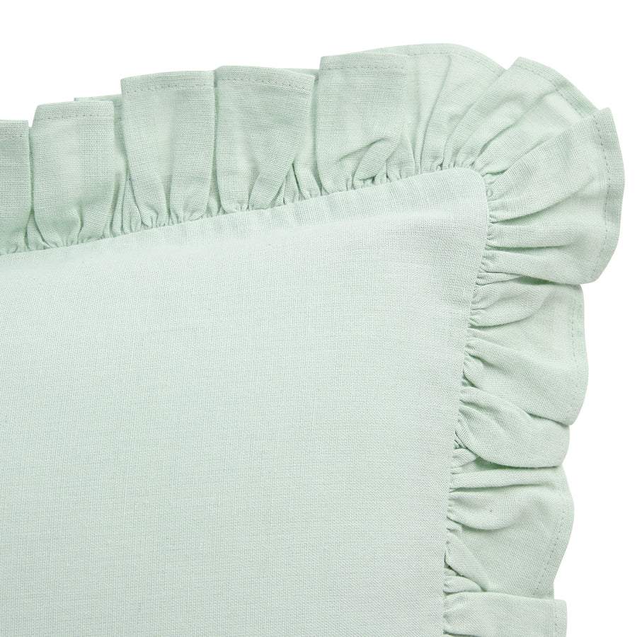 Matilda Seafoam Green Ruffle Linen Blend Duvet Set