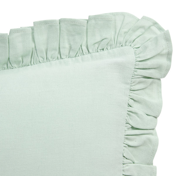 Matilda Seafoam Green Ruffle Linen Blend Duvet Set - daals