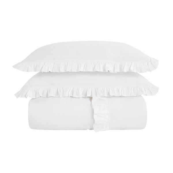 Matilda White Ruffle Linen Blend Duvet Set