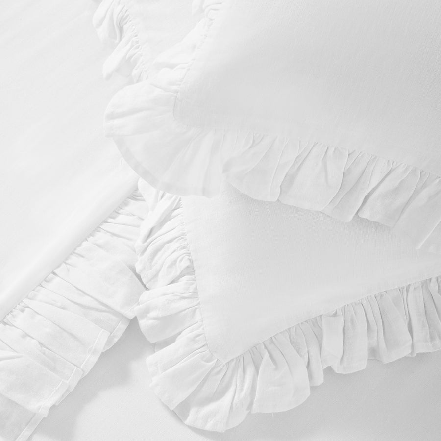 Matilda White Ruffle Linen Blend Duvet Set