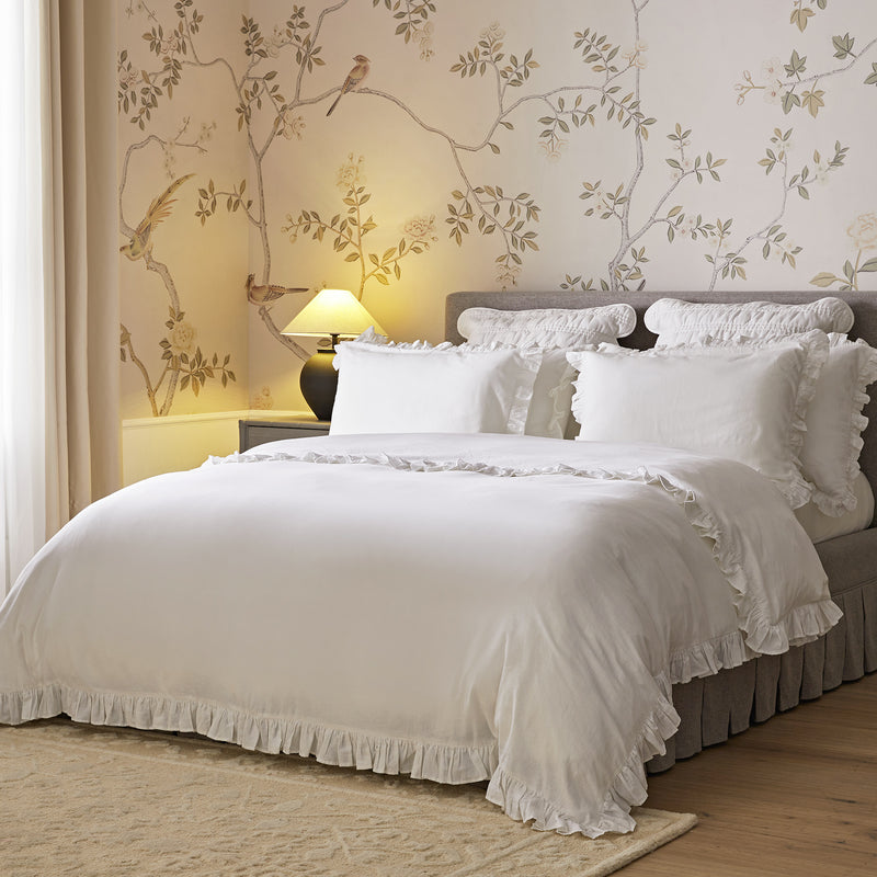 Matilda White Ruffle Linen Blend Duvet Set - daals