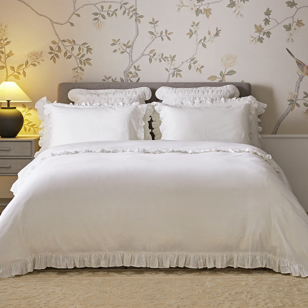 Matilda White Ruffle Linen Blend Duvet Set