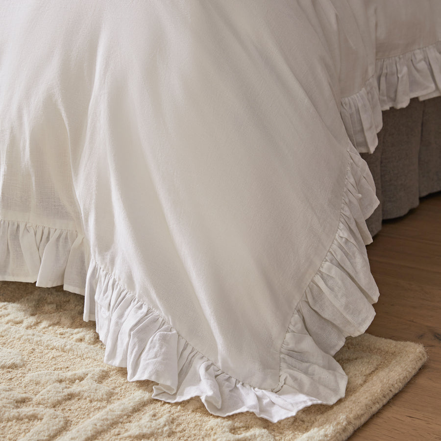 Matilda White Ruffle Linen Blend Duvet Set