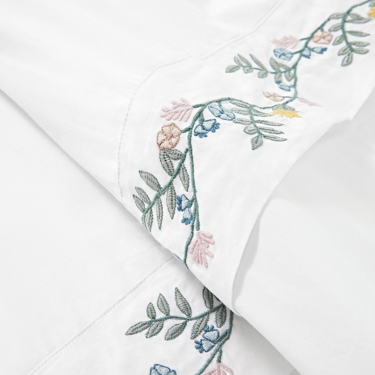 Meadow White Floral Embroidered 300 Thread Count Cotton Percale Duvet Set