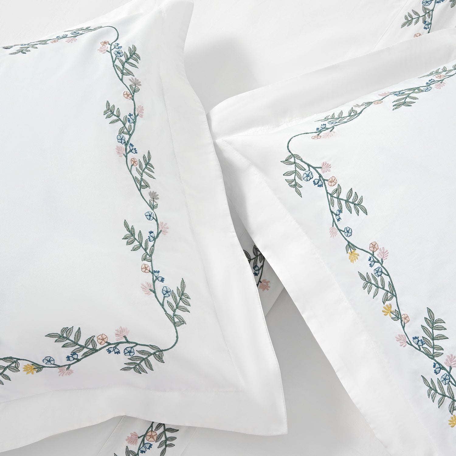 Meadow White Floral Embroidered 300 Thread Count Cotton Percale Duvet Set
