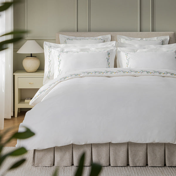 Meadow White Floral Embroidered 300 Thread Count Cotton Percale Duvet Set